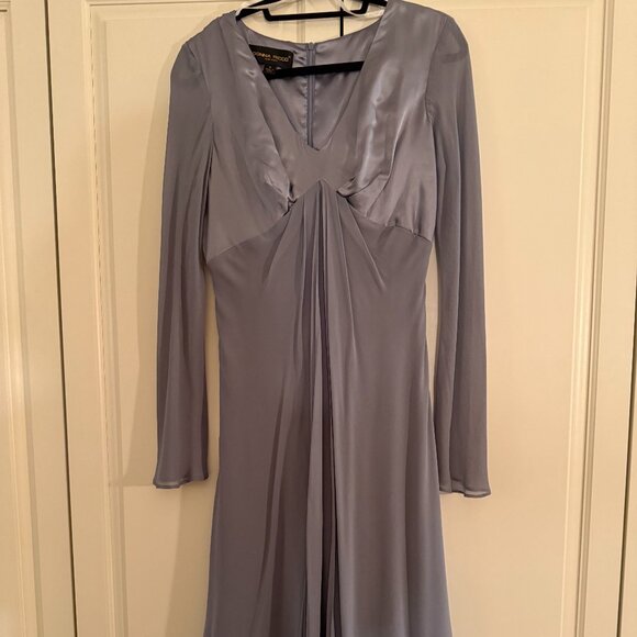VINTAGE Grey Satin and Chiffon Donna Riccio Dress Excellent Condition Size 8 - Picture 1 of 6